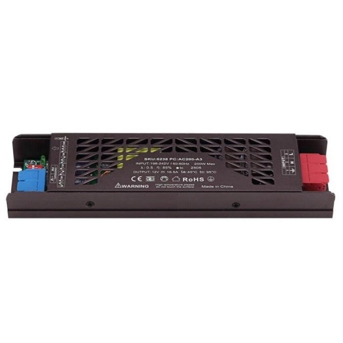 LED juostos maitinimo šaltinis, 200W, 12V, 16.5A, tylus
