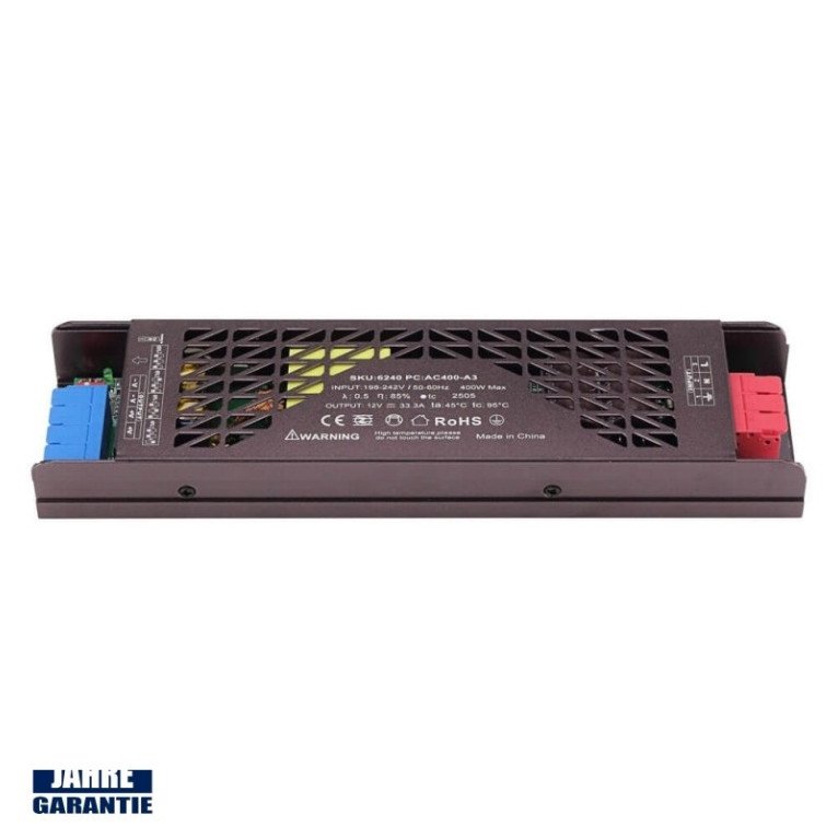 LED juostos maitinimo šaltinis, 400W, 12V, 33.3A, tylus