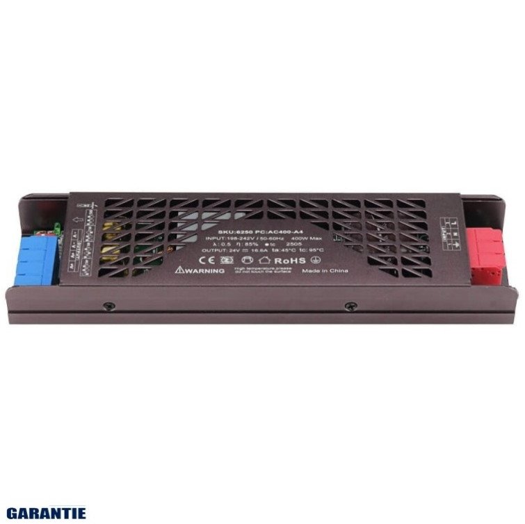 LED juostos maitinimo šaltinis, 400W, 24V, 16.6A, tylus