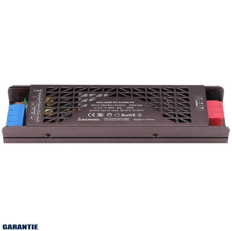 LED juostos maitinimo šaltinis, 400W, 24V, 16.6A, tylus