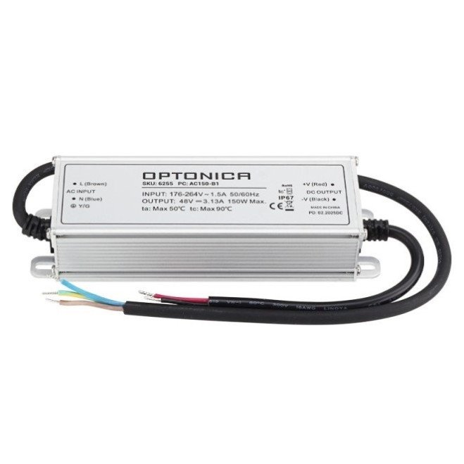 LED maitinimo šaltinis, 150W, 48V, 3.125A, 3 metai garantija, vandeniui atsparus LED maitinimo šaltinis, 150W, 48V, 3.125A, 3 metai garantija, vandeniui atsparus