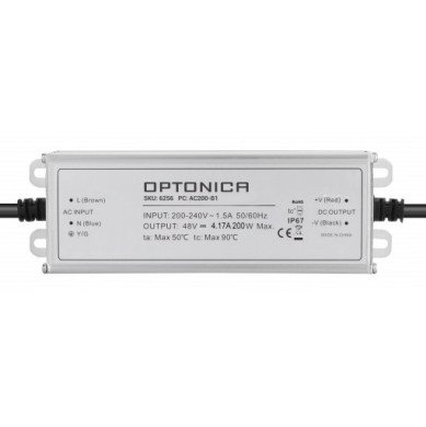 LED maitinimo šaltinis, 200W, 48V, 4.17A, 3 metai garantija, vandeniui atsparus LED maitinimo šaltinis, 200W, 48V, 4.17A, 3 metai garantija, vandeniui atsparus