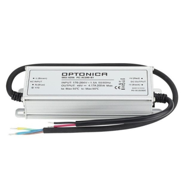 LED maitinimo šaltinis, 200W, 48V, 4.17A, 3 metai garantija, vandeniui atsparus LED maitinimo šaltinis, 200W, 48V, 4.17A, 3 metai garantija, vandeniui atsparus