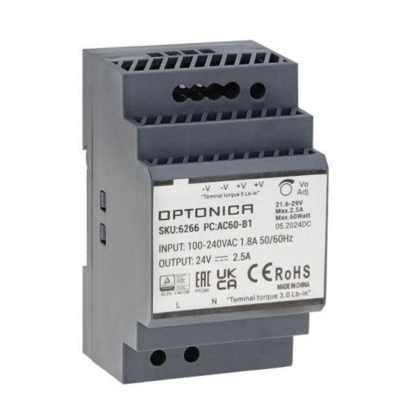 LED maitinimo šaltinis, 60W, 24V, 2.5A, plonas, DIN