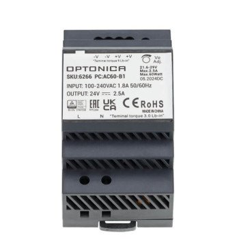 LED maitinimo šaltinis, 60W, 24V, 2.5A, plonas, DIN