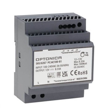 LED maitinimo šaltinis, 100W, 12V, 8.33A, plonas, DIN