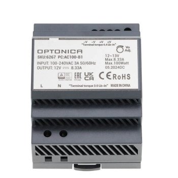 LED maitinimo šaltinis, 100W, 12V, 8.33A, plonas, DIN