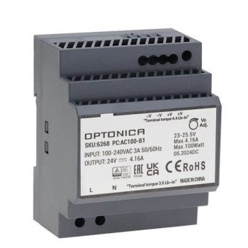 LED maitinimo šaltinis, 100W, 24V, 4.16A, plonas, DIN