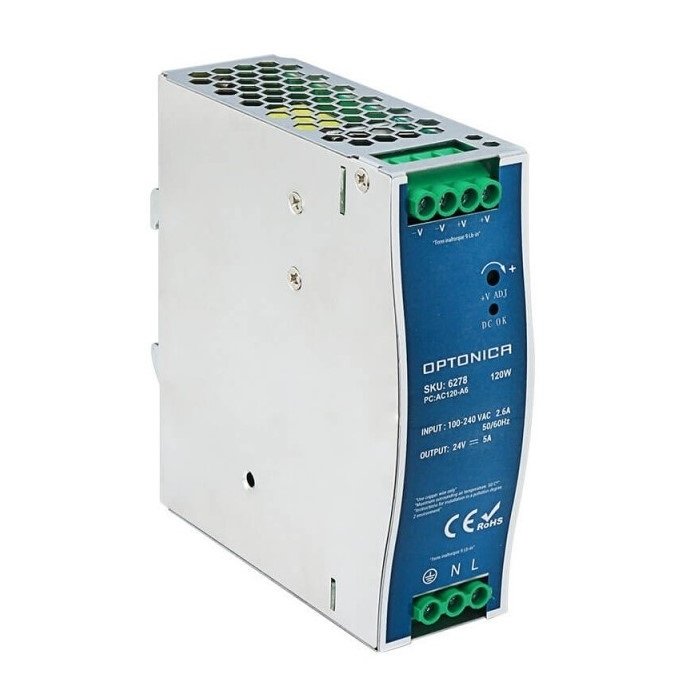 LED maitinimo šaltinis, 120W, 24V, 5A, DIN