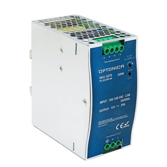 LED maitinimo šaltinis, 240W, 12V, 20A, DIN