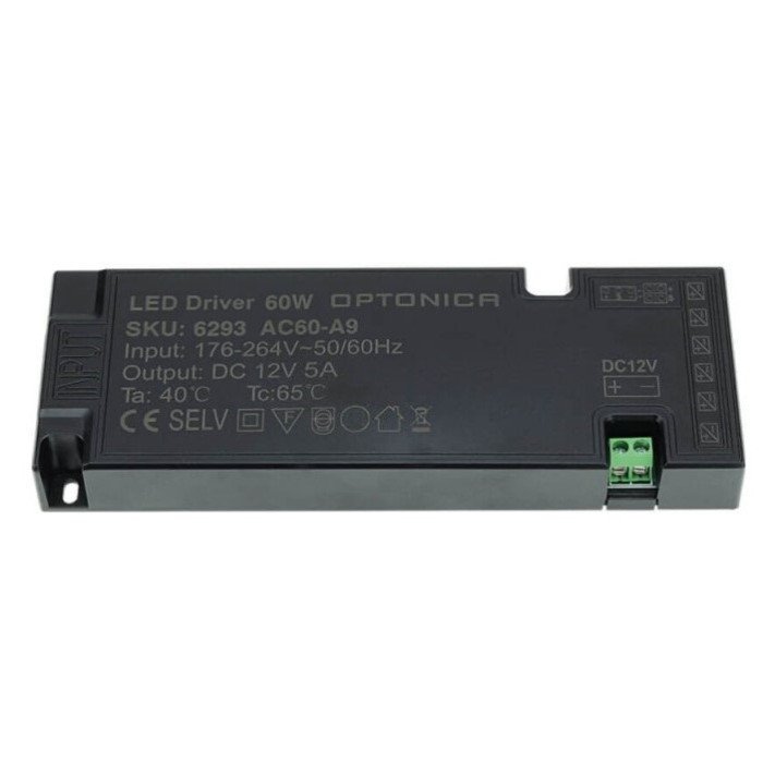 LED juostos maitinimo šaltinis, 12V, 60W, labai plonas