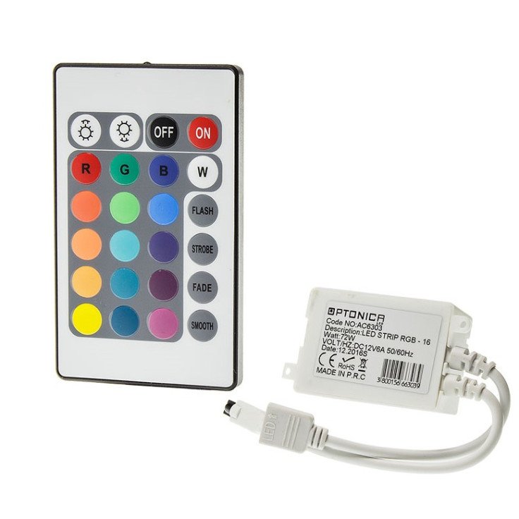 LED juostos maitinimo valdiklis, 12V, 72W, su IR pulteliu