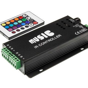 LED Music maitinimo valdiklis, 12-24V, 4A/kan., 3 kanalai, su IR pulteliu