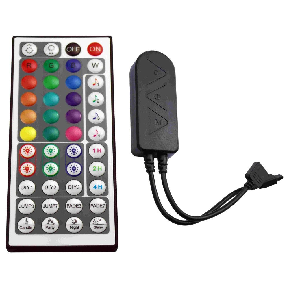 LED RGB Music maitinimo valdiklis, 12-24V, 3 kanalai, su IR pulteliu, 44 mygtukų, Tuya LED RGB Music maitinimo valdiklis, 12-24V, 3 kanalai, su IR pulteliu, 44 mygtukų, Tuya