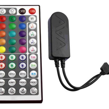 LED RGB Music maitinimo valdiklis, 12-24V, 3 kanalai, su IR pulteliu, 44 mygtukų, Tuya