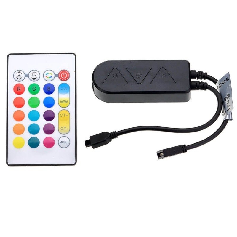 LED RGB CCT maitinimo valdiklis, 12-24V, 5 kanalai, su IR pulteliu, 24 mygtukai, Tuya