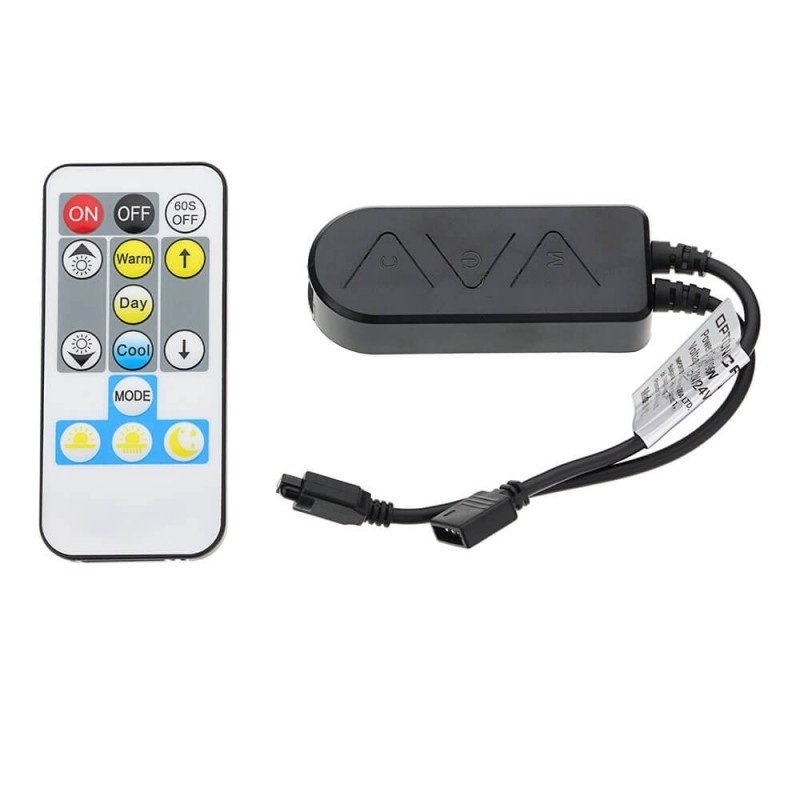 LED RGB CCT maitinimo valdiklis, 12-24V, 5 kanalai, su IR pulteliu, 14 mygtukų, Tuya