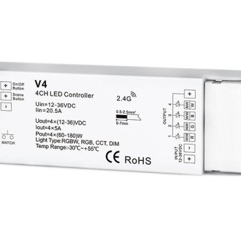 LED pastovios įtampos maitinimo valdiklis, 12-36V, 5A/kan., 4 kanalai, nuotolinis valdymas