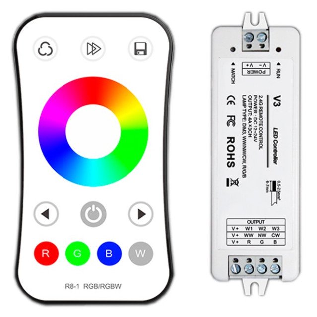 LED RGB maitinimo valdiklis, 12-24V, 4A/kan., 3 kanalai, su IR pulteliu LED RGB maitinimo valdiklis, 12-24V, 4A/kan., 3 kanalai, su IR pulteliu