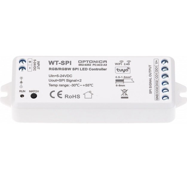 LED SPI valdiklis, 5-24V, nuotolinis valdymas, Tuya