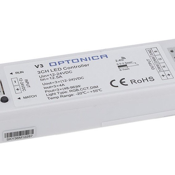 LED RGB pastovios įtampos maitinimo valdiklis, 12-24V, 4A/kan., 3 kanalai