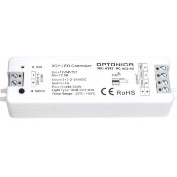 LED RGB pastovios įtampos maitinimo valdiklis, 12-24V, 4A/kan., 3 kanalai