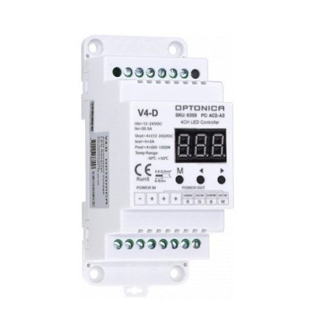 LED pastovios įtampos maitinimo valdiklis, 12-24V, 5A/kan., 4 kanalai