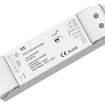 LED pastovios įtampos maitinimo valdiklis, 12-24V, 5A/kan., 5 kanalai, nuotolinis valdymas
