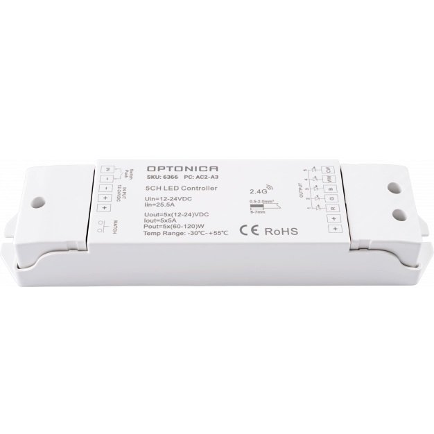LED pastovios įtampos maitinimo valdiklis, 12-24V, 5A/kan., 5 kanalai, nuotolinis valdymas