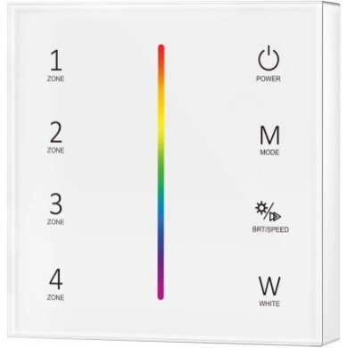 LED RGB/RGBW spalvos reguliavimo panelė, 4 zonos, sieninė, balta LED RGB/RGBW spalvos reguliavimo panelė, 4 zonos, sieninė, balta