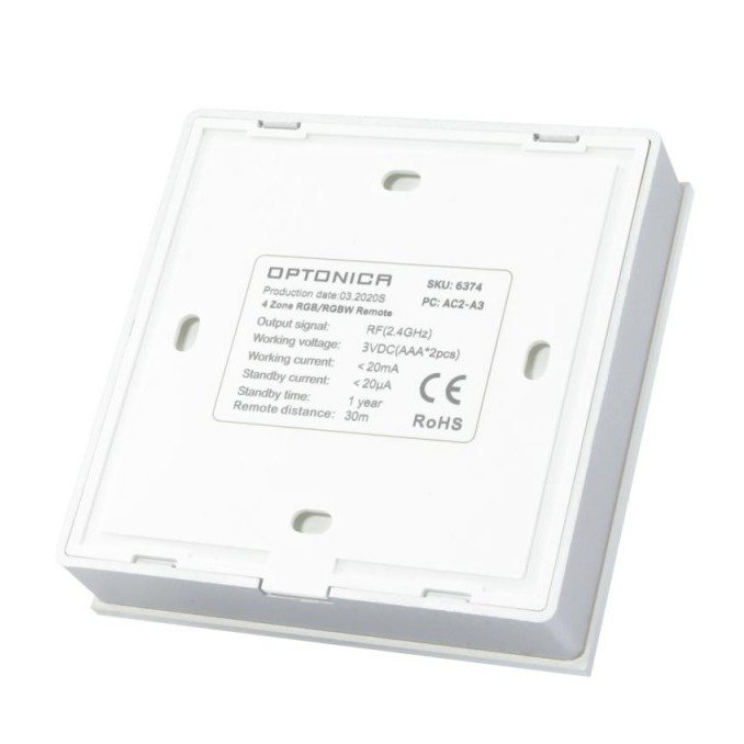 LED RGB/RGBW spalvos reguliavimo panelė, 4 zonos, sieninė, balta LED RGB/RGBW spalvos reguliavimo panelė, 4 zonos, sieninė, balta