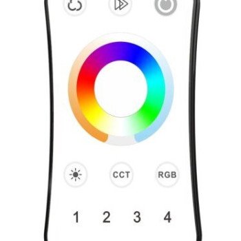 LED RGB CCT spalvos reguliavimo pultelis, 4 zonos, universalus, baltas