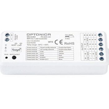 LED pastovios įtampos maitinimo valdiklis, 5in1 12-24V, 3A/kan., 5 kanalai, nuotolinis valdymas, Tuya, 3 metai garantija