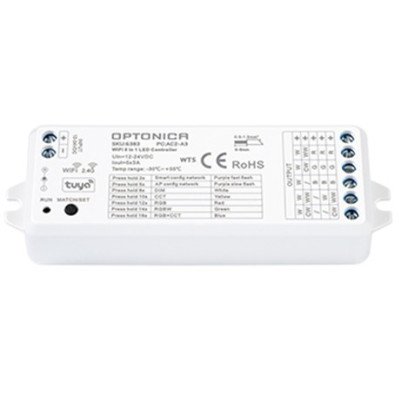 LED pastovios įtampos maitinimo valdiklis, 5in1 12-24V, 3A/kan., 5 kanalai, nuotolinis valdymas, Tuya, 3 metai garantija