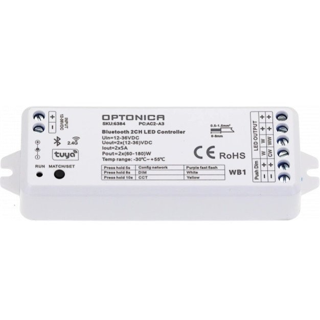 LED pastovios įtampos maitinimo valdiklis, 12-36V, 5A/kan., 2 kanalai, nuotolinis valdymas LED pastovios įtampos maitinimo valdiklis, 12-36V, 5A/kan., 2 kanalai, nuotolinis valdymas