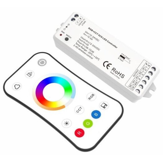 LED RGB CCT maitinimo valdiklis, 12-24V, 3A/kan., 5 kanalai, su IR pulteliu, 3 metai garantija
