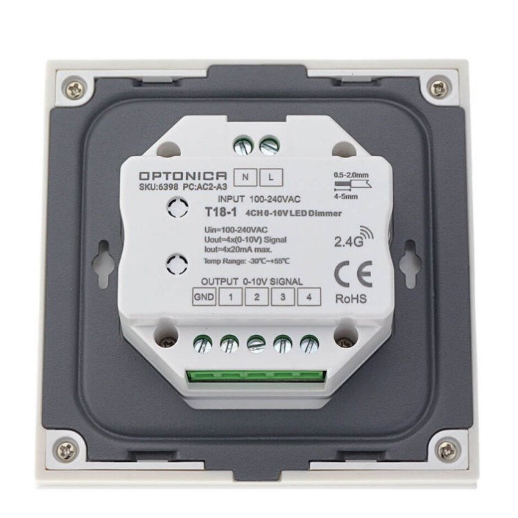 LED šviesos ryškumo reguliavimo panelė/valdiklis, 4 zonos, 3 scenos, sieninė, sensorinė, balta