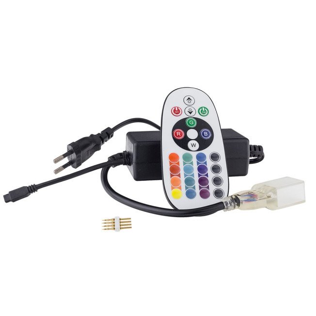 LED Flex Neon RGB juostos maitinimo valdiklis, su IR pulteliu ir 0.5m maitinimo laidu LED Flex Neon RGB juostos maitinimo valdiklis, su IR pulteliu ir 0.5m maitinimo laidu