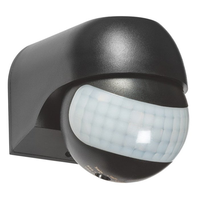 PIR daviklis, 12m, 180°, IP54, juodas PIR daviklis, 12m, 180°, IP54, juodas