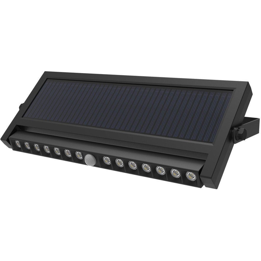 LED saulės sieninis šviestuvas, multifunkcinis, juodas, 5W, šalta balta šviesa