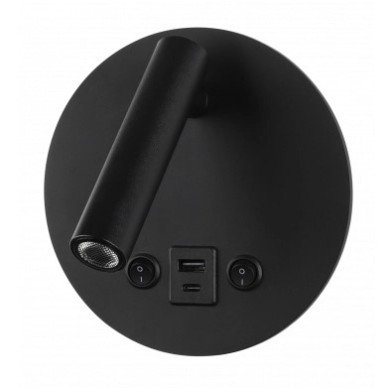 LED sieninis šviestuvas, 8W, ON/OFF jungiklis, USB, juodas, šilta balta šviesa LED sieninis šviestuvas, 8W, ON/OFF jungiklis, USB, juodas, šilta balta šviesa