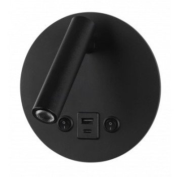 LED sieninis šviestuvas, 8W, ON/OFF jungiklis, USB, juodas, neutrali balta šviesa