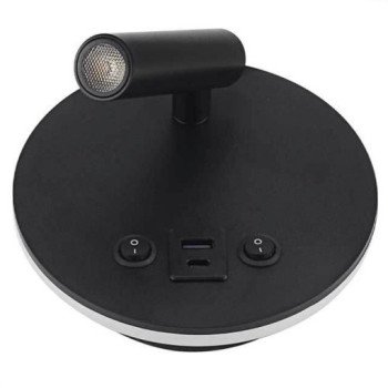 LED sieninis šviestuvas, 8W, ON/OFF jungiklis, USB, juodas, neutrali balta šviesa