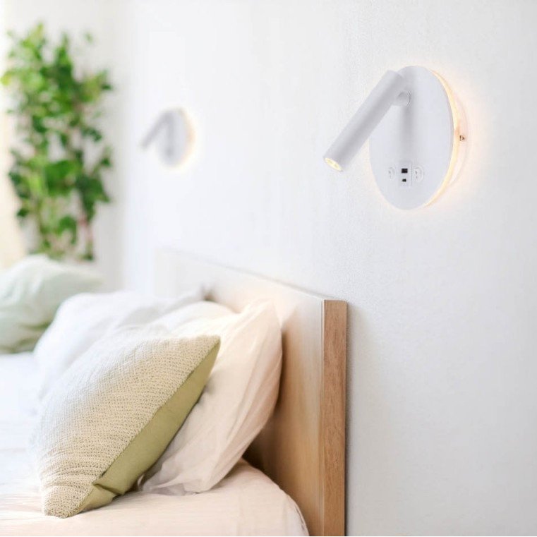 LED sieninis šviestuvas, 8W, ON/OFF jungiklis, USB, baltas, šilta balta šviesa LED sieninis šviestuvas, 8W, ON/OFF jungiklis, USB, baltas, šilta balta šviesa