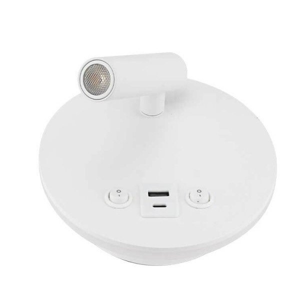 LED sieninis šviestuvas, 8W, ON/OFF jungiklis, USB, baltas, neutrali balta šviesa