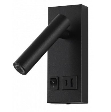 LED sieninis šviestuvas, 2W, ON/OFF jungiklis, USB, juodas, šilta balta šviesa