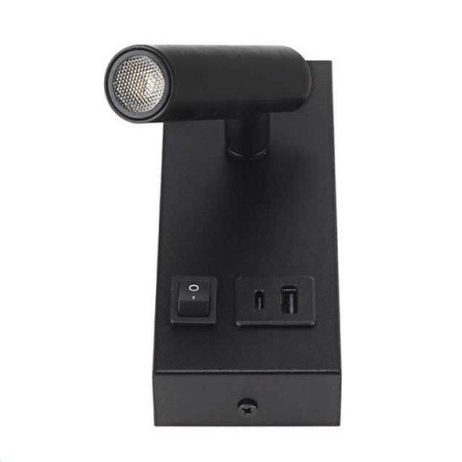 LED sieninis šviestuvas, 2W, ON/OFF jungiklis, USB, juodas, šilta balta šviesa