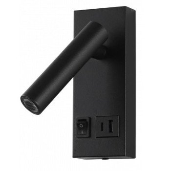 LED sieninis šviestuvas, 2W, ON/OFF jungiklis, USB, juodas, neutrali balta šviesa