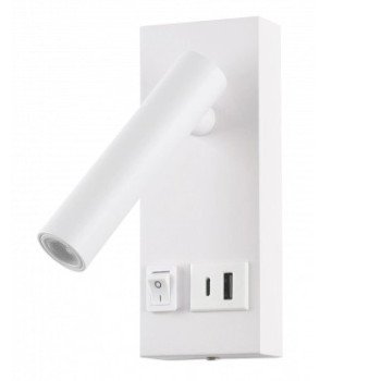 LED sieninis šviestuvas, 2W, ON/OFF jungiklis, USB, baltas, šilta balta šviesa
