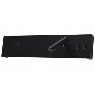 LED sieninis šviestuvas, 11W, ON/OFF jungiklis, USB, juodas, šilta balta šviesa